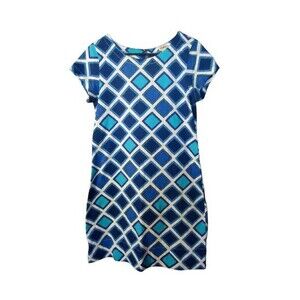 Hatley Tee Shirt Dress Turquoise Diamond Pattern Womens Size Medium Stretch